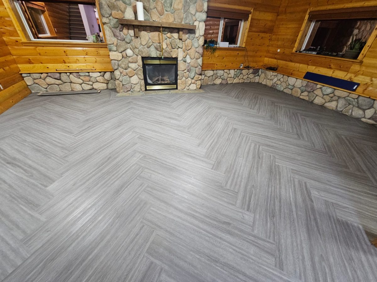 Europe Big Ben loose-lay vinyl in a herringbone install